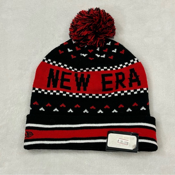 New Era Other - New Era Spell Out w/ Hearts Black Red Cuffed Knit Pom Pom Winter Beanie Hat Cap